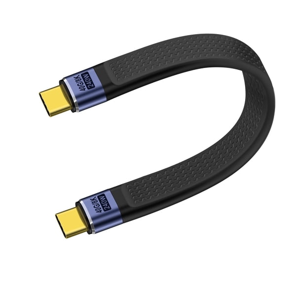 ABDFHE-Short Flat USB C Cable 40Gbps High Speed Short USB C Thunderbolt 4 Cable 240W 48V 5A Support Audio & Video 8K@60Hz, for Phones, Laptops, PC (Straight, 13 cm)