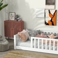 thumbnail image 3 of Miniyam Wood Twin Size Floor Bed with Safety Guardrails, Montessori Bed for Toddler, White, 3 of 8