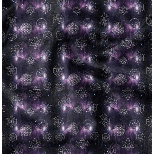 Soimoi Purple Poly Georgette Fabric Scared Geometric Galaxy Decor Fabric Printed Yard 52 Inch Wide