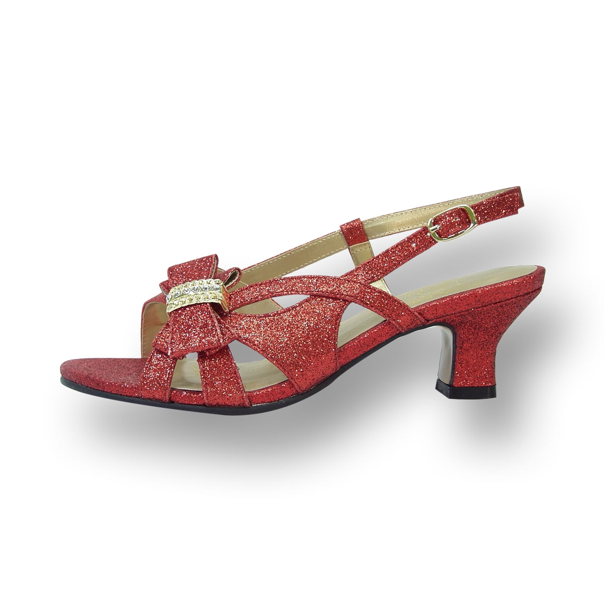 FLORAL Pixie Women's Wide Width Rhinestone Ornament Heeled Sandals (RED) 7
