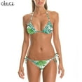 thumbnail image 4 of CLOOCL Sexy Bikinis Swimsuit 3D Print Palm Leaves Tropical Jungle Hawaii Women Straps Swimming Suit for Women Bikinis Set, 4 of 7