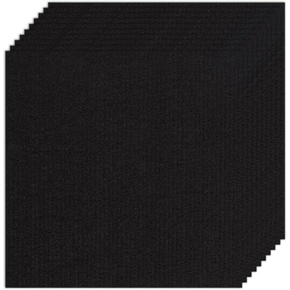 10Pcs Carpet Tiles Peel and Stick 12" x 12" Square Carpet Floor Tile Non-Slip Soft Padded Carpet Tiles Self Adhesion Floor Mat for DIY Flooring Home Pets Living Room Bedroom Kitchen Black Black
