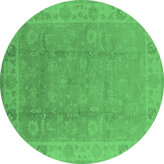 Ahgly Company Indoor Round Oriental Emerald Green Industrial Area Rugs, 7' Round