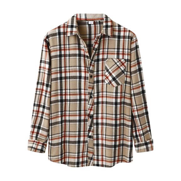 Plaid Shirts Men Casual Trendy Long Sleeve Button Down Lapel Business Shirt Coat Fall Comfortable Slim Fit Jackets for Men Khaki L