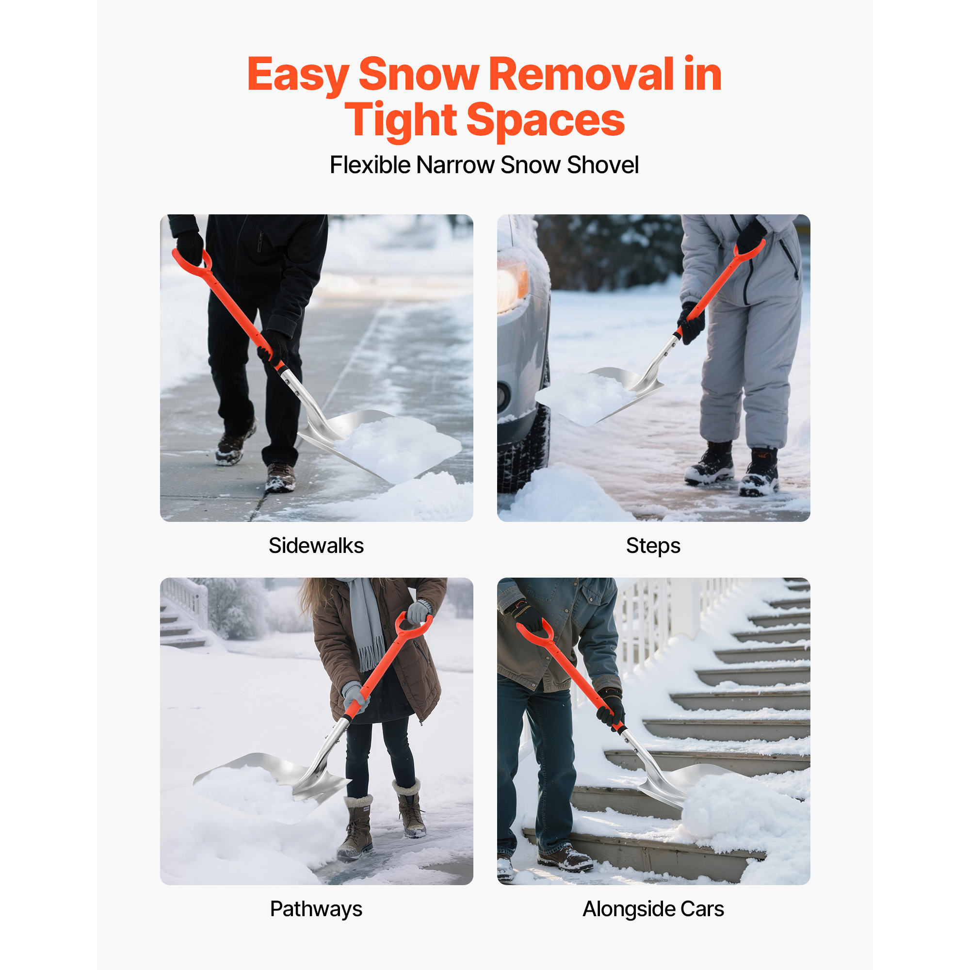 KFFKFF 14-Inch Wide Aluminum Snow Shovel with D-Handle, Lightweight Snow Removal Tool for Driveways, Gardens, Cars, and Camping