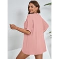 thumbnail image 5 of SHOWMALL Women's Plus Cardigan Short Sleeve Open-Front Lightweight Summer Cover Up 3X Pink, 5 of 7