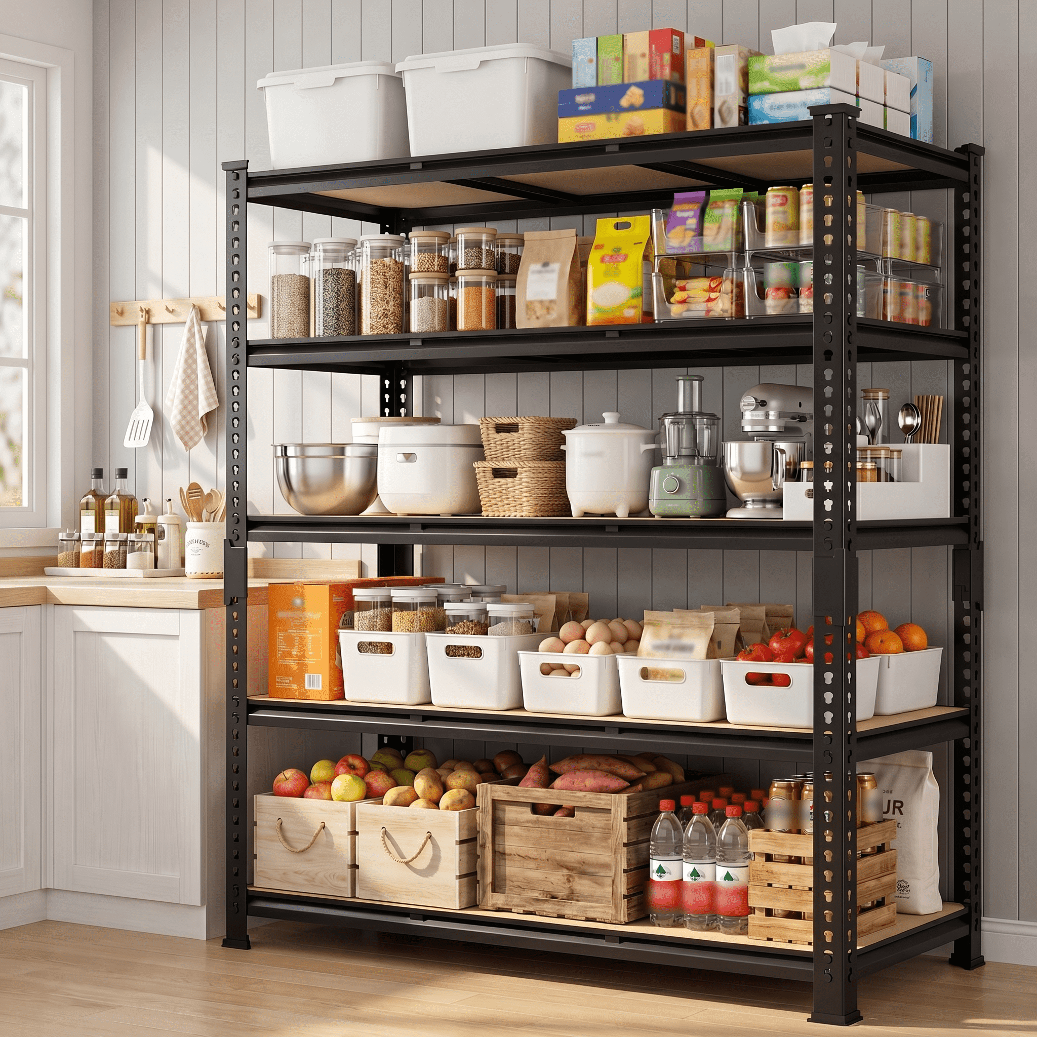 TrumanPick Storage Shelves Garage Shelving Units 5 Tier Metal Heavy Duty Adjustable Shelf Rack 48" W x 24" D x 72" H 3250LBS for Warehouse Pantry Closet, Black