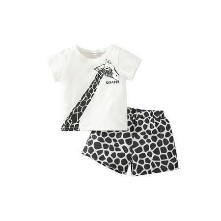

Multitrust Baby Boys Girls 2PCS Pants Suit Short Sleeve Zebra/Giraffe Crew Tees + Short Pants Toddler Summer Cozy Clothes