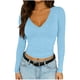 thumbnail image 3 of TaTaai Silky V-Neck Long Sleeve Top, Women's Soft Solid Pullover Blouse, Elegant Spring Summer Casual Wear, Suitable for Office, Party, Dating, and Vacation Outfits Gift, 3 of 9