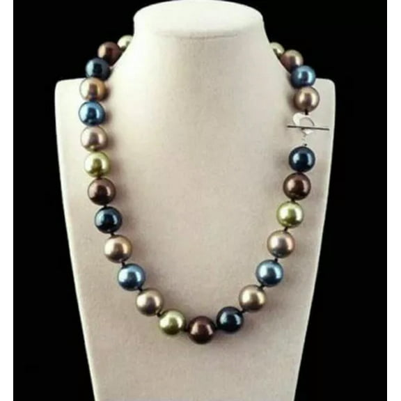 K-KED Rare Huge 12mm Round Genuine Multicolor South Sea Shell Pearl Necklace AAA-18 in