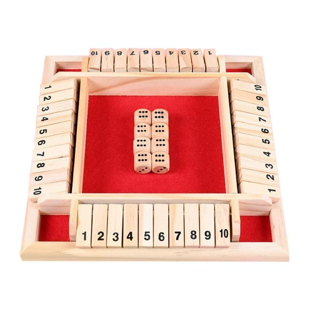 Esquirla 1-4 Players Shut The Box Dice Game, Classic 4 Sided Wooden Board Game with 8