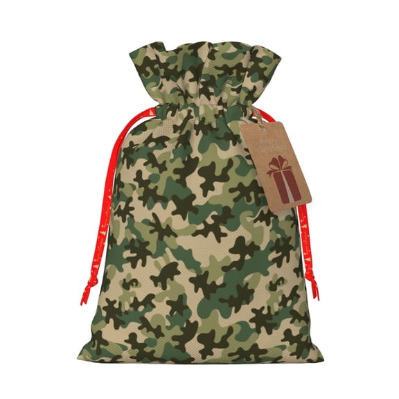Fuzoiu Camouflag Print Christmas Gift Bag,Burlap Gift Bag with Drawstring Closure & Hang Tag,Perfect for Holidays, Birthdays, and Special Occasions-Small