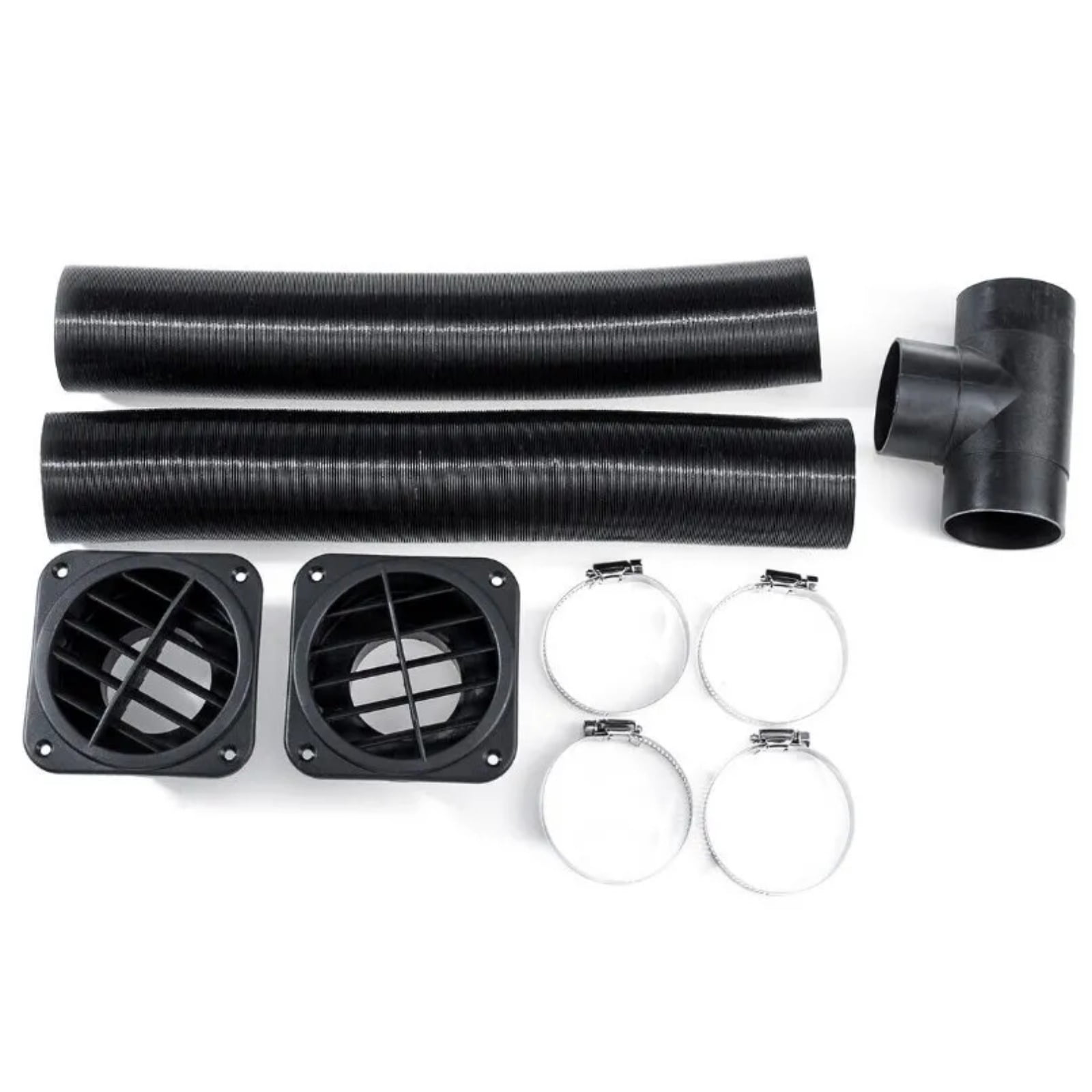75mm Diesel Parking Heater Warm Air Vent Kit with 2 Flexible Duct Hoses T Shape Connector 2 Square Air Outlets and 4 Clamps