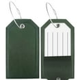 thumbnail image 4 of Large Luggage Tags, Wire Lanyard Boarding Pass, Leather Luggage Tags with Privacy Cover and Steel Loops (Green Plain) 4.53" x 2.52" x 0.16", 4 of 4