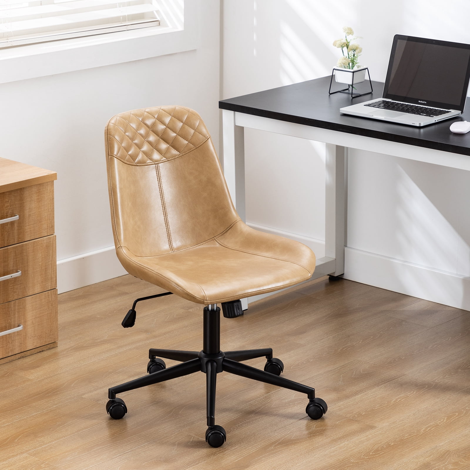 Duhome Office Desk Chair Faux Leather Swivel Desk Chair with Wheels Adjustable Computer Chair, Camel