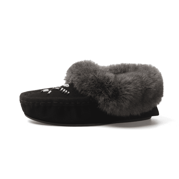 Women's Suede Faux-Fur Beaded Memory Foam Vegan Moccasin Slipper Shoes with Bird Design