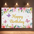 thumbnail image 7 of Floral Butterfly Happy Birthday Banner Background Decors Party Supplies for Birthday Party Photography Props Backdrop Decorations, 7 of 7