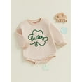 thumbnail image 3 of aturustex Toddler Boys Girls Irish Sweatshirt Romper 0-18M Infant Baby Long Sleeve Bodysuits Pullovers Round Neck Rompers Clover Embroidery Jumpsuit Lse Cute Comfy Casual Spring Fall Outfits, 3 of 8