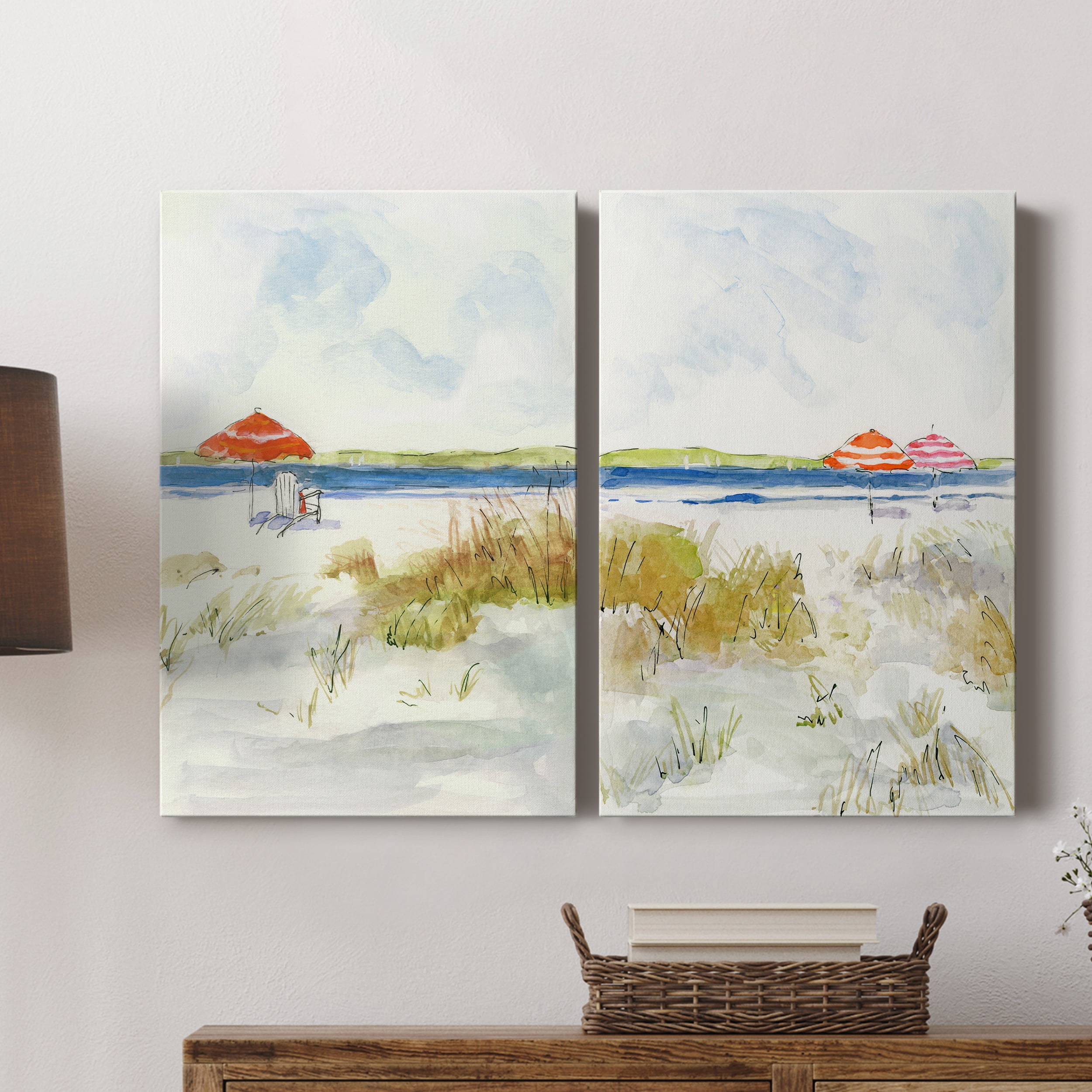 Sketchy Beach I Premium Gallery Wrapped Canvas - Ready to Hang - Set of 2 - 18 x 27 Each