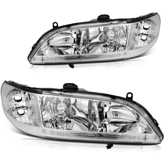 ECCPP Headlights Assembly Direct Replacement For Honda For Accord 1998-2002 Headlamps Chrome Housing Clear Reflector Clear Lens Left Right Side