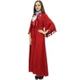 thumbnail image 2 of Bimba Women's Pom Pom Bell Sleeves Casual Maroon Loose Maxi Dress With Scarf - 16, 2 of 5