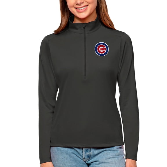 Women's Antigua Charcoal Chicago Cubs Tribute Quarter-Zip Pullover Top