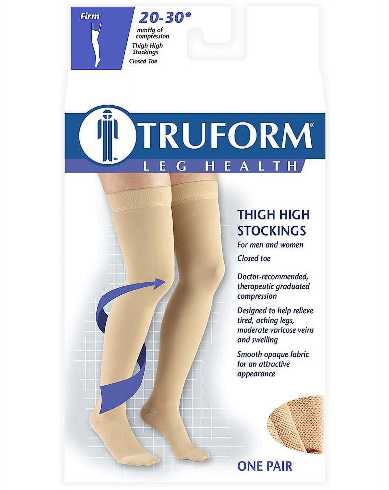 Stockings, Thigh High, Closed Toe, Dot Top: 20-30 mmHg, Beige, Medium