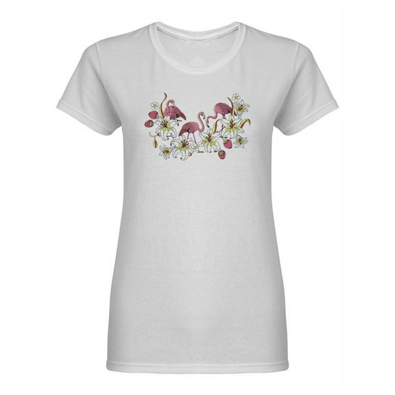 Tropical Flamingo With Flowers Shaped T-Shirt Women -Image by Shutterstock, Female Large
