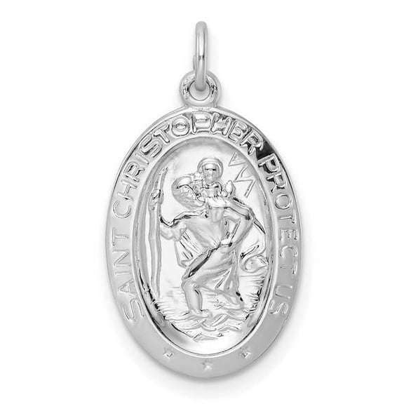 Finest Gold Sterling Silver Rhodium-Plated Polished Solid Saint Christopher Pendant