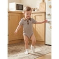 thumbnail image 4 of Loicainy Infant Baby Boy Romper 3 6 12 18 Month Short Sleeve Lapel Collar Stripes Print Bodysuit Newborn Playsuit, 4 of 9