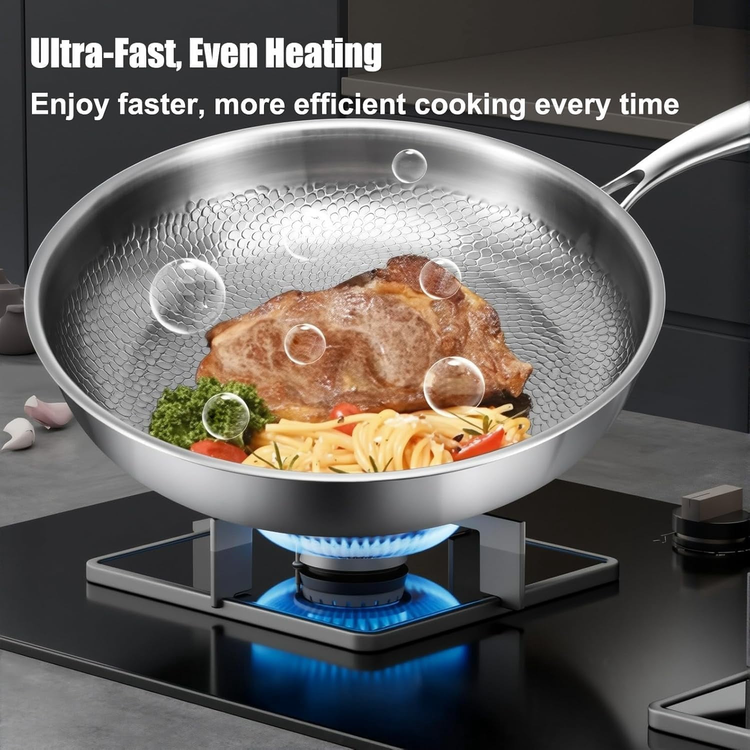 Titanium Hammered Pan Pro with Lid, 2025 Ultra Durable Pure Titanium Nonstick Frying Pan, Multifunctional Non Stick Frying Pans (XL/11.81 in)