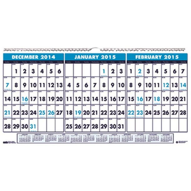 Doolittle 3month Horizontal Wall Calendar