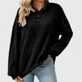 thumbnail image 2 of Lenpel Long Sleeve Shirts for Women Mock Neck Quarter Button Ribbed Knit Tunic Tops Loose Casual Lightweight Sweaters with Pocket(Black,X-Large), 2 of 5