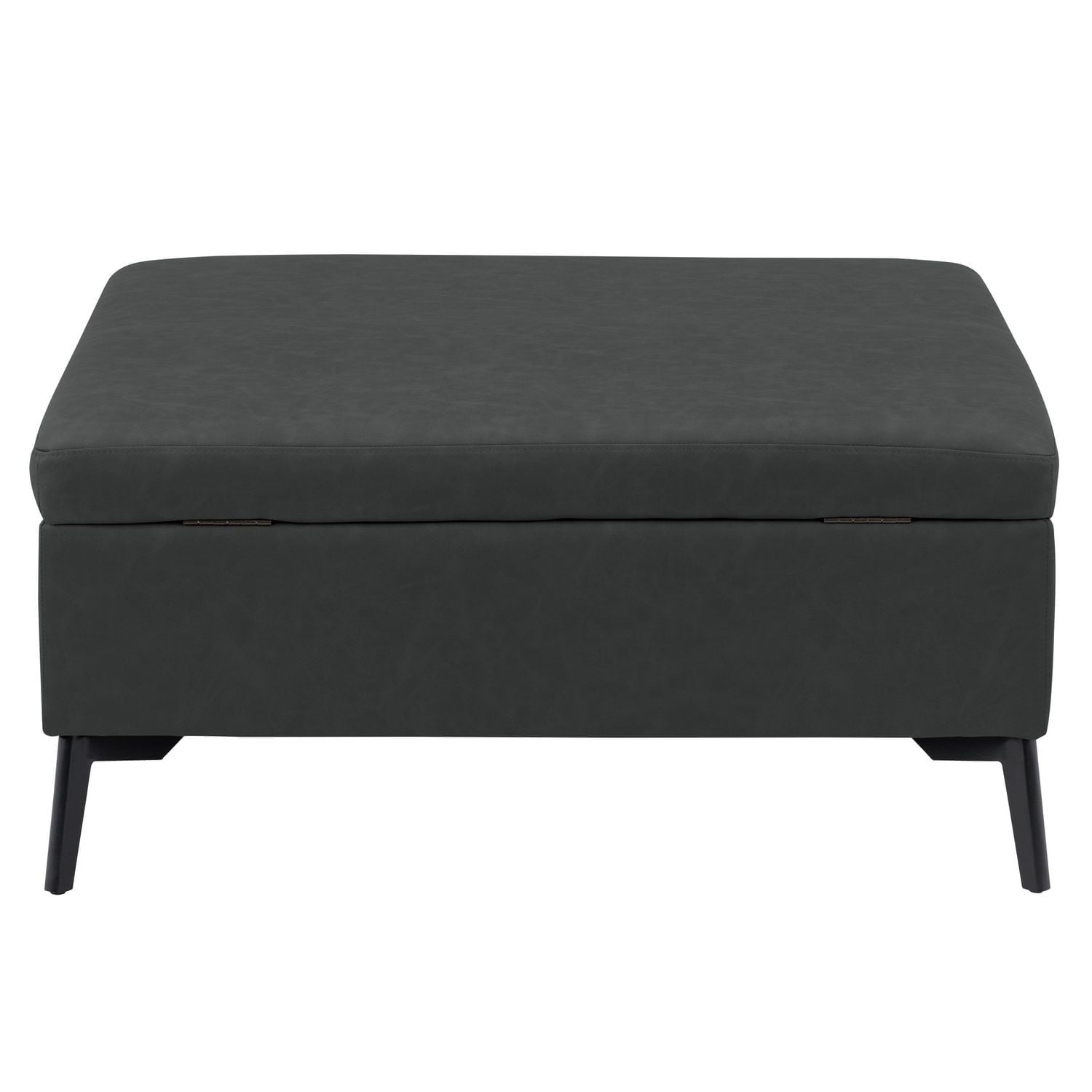CorLiving Linden Black Upholstered Square Storage Ottoman with Metal Legs