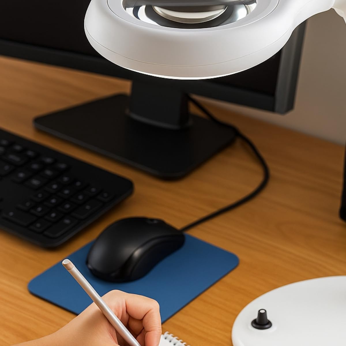 ToolUSA 4" (10.2 cm) Dual-Magnification LED Desk Lamp | 40 LEDs with Dimmer | Flexible Positioning | AC & Rechargeable Power Options