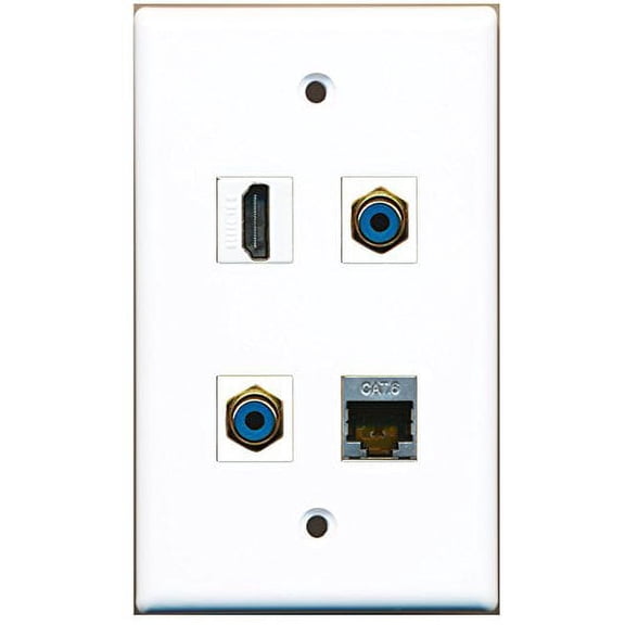 RiteAV - 1 Port HDMI 2 Port RCA Blue 1 Port Shielded Cat6 Ethernet Wall Plate