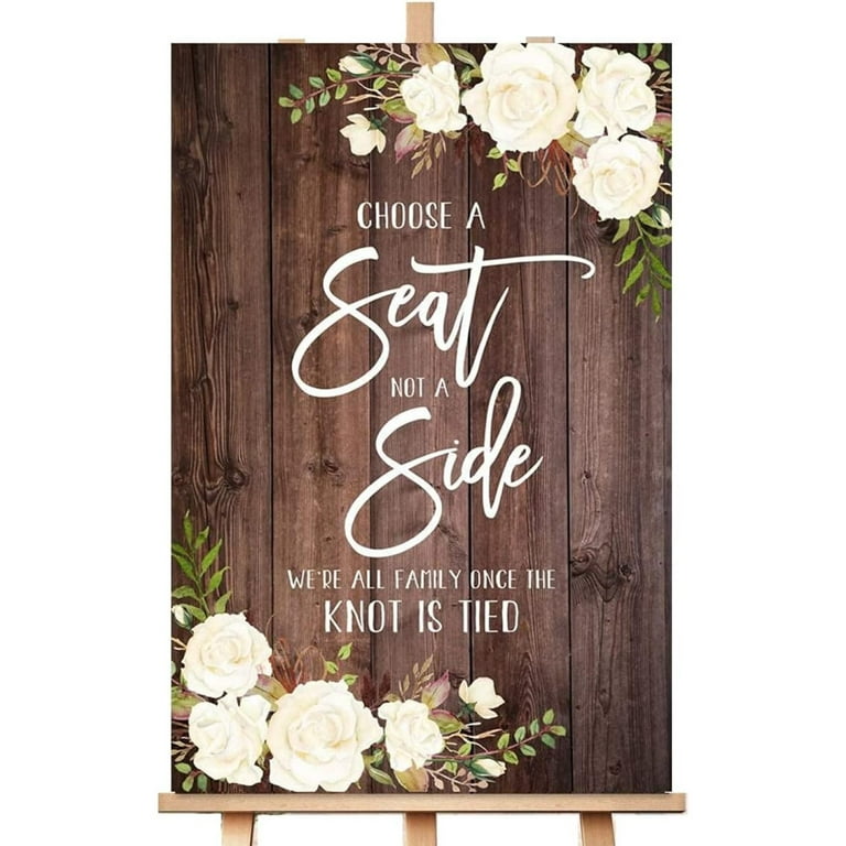 Wedding ceremony sign pick a seat not side Stock Photo
