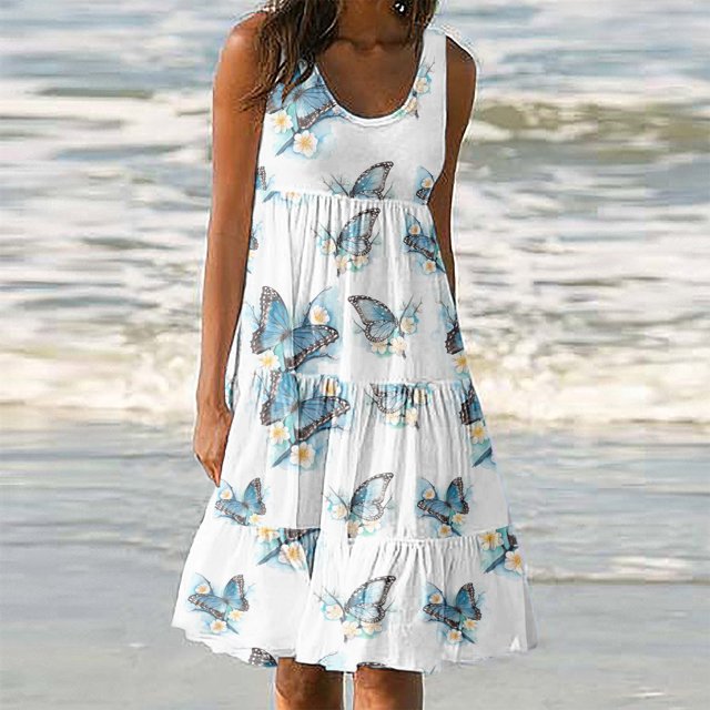 SMihono Robe d'Été Grande Taille pour Femmes 2023 Décontractée Aguichant Mode Été Imprimée Sans Manches Débardeur Longueur Genou Robes