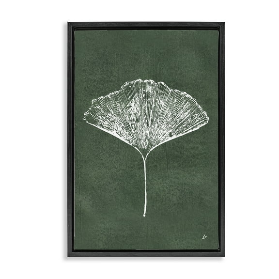 Stupell Industries Ginkgo Impression on Green Plants & Flowers Painting Black Floater Framed Canvas Art Print Wall Art, 17 x 25