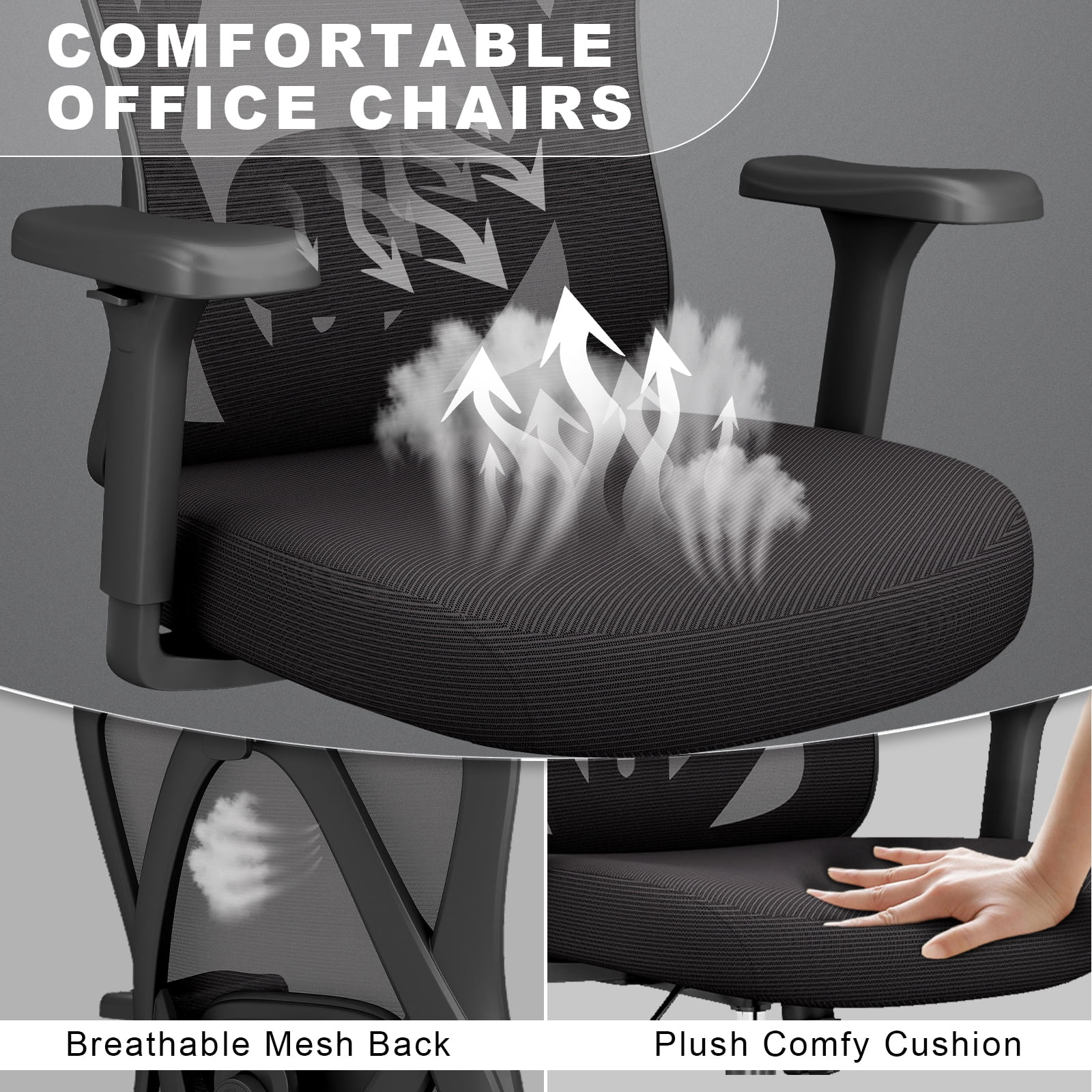 YERAIRR Highback  Mesh Office Chair with Adjustable Headrest, Lumbar Support, and 3D Armrests Ergonomic Swivel Task Chair  Black