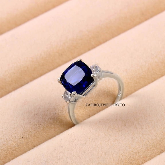 Natural Blue Sapphire 925 Sterling Silver Ring,Engagemant Ring, Birthstone Rings for Women, Gift For Her