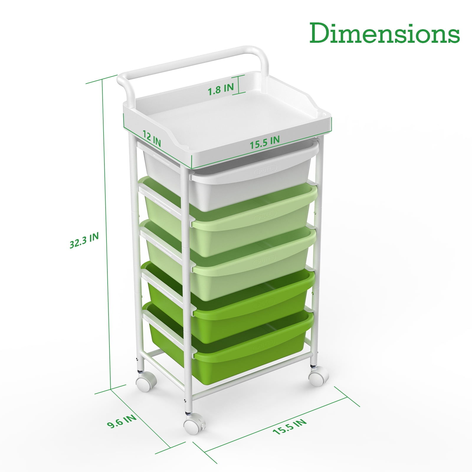 Drawer Rolling Storage Cart, Multipurpose Movable Organizer Cart, Mobile Utility Storage Cart with Removable Drawers & Lockable Wheels, Craft Cart for Home Office, Green
