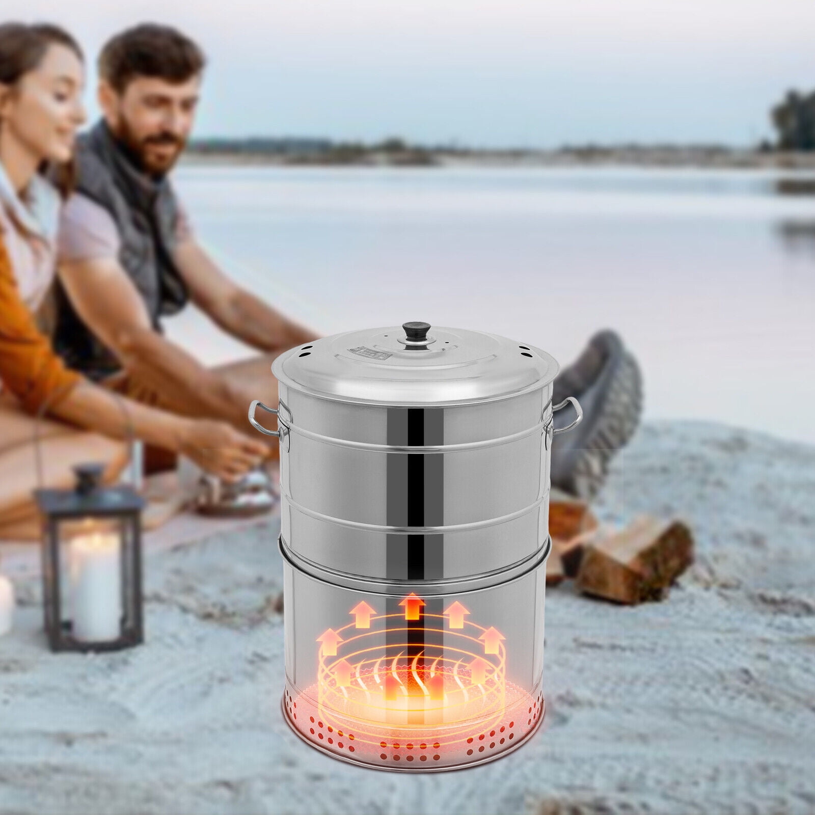 Large Portable Charcoal Grills Stainless Charcoal BBQ Grill Barrel 360° Smokeless Outdoor