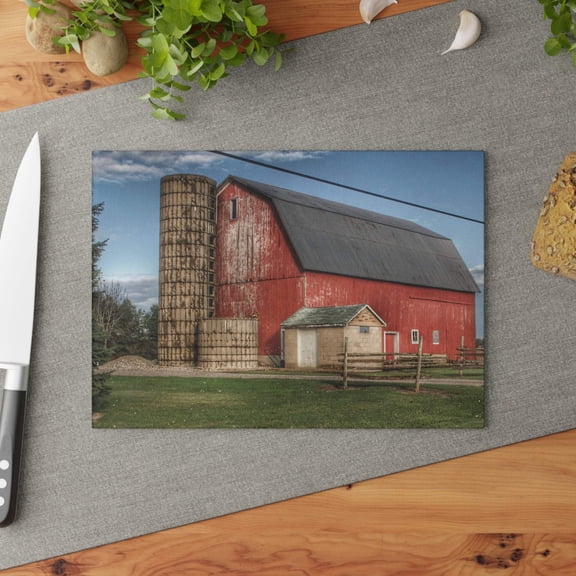 U R There Photography Brown City Lincoln Street Red Rustic Farmhouse Tempered-Glass Cutting Board 8"x 11"