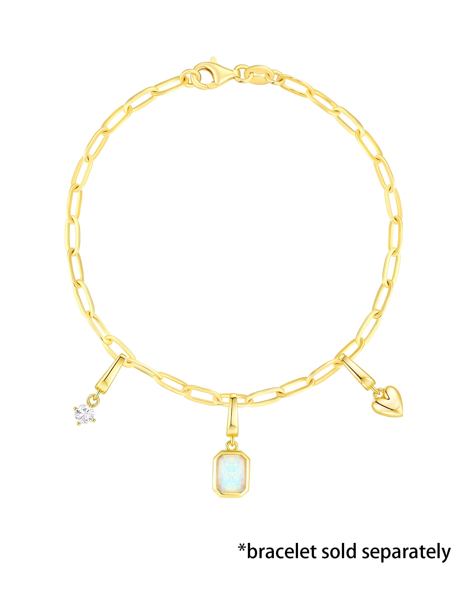 Brilliance Fine Jewelry Simulated Opal and Simulated Diamond Charm Set in 14KT Gold Plated Sterling Silver