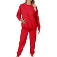 thumbnail image 4 of BLOCLOALO 2 Piece Lounge Set Long Sleeve Pullover Sweatshirts Autumn Winter Solid Color Long Pants Sports Suit Pullover Crewneck Sweaters Sweatpants and Sweatshirt Set Womens Lounge Outfit Red L, 4 of 9