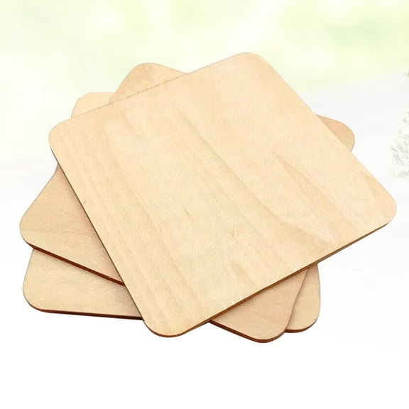 HEMOTON Khaki Square Wood Slices for Craft Projects Unfinished Wooden Pieces Ideal for DIY Ornaments Home Decoration 70mm
