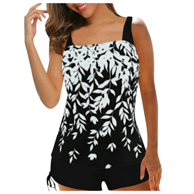 Gupgi Plus Size Swimsuits for Women 2pcs Bathing Suits Tankini Padded Tops with Swim Shorts