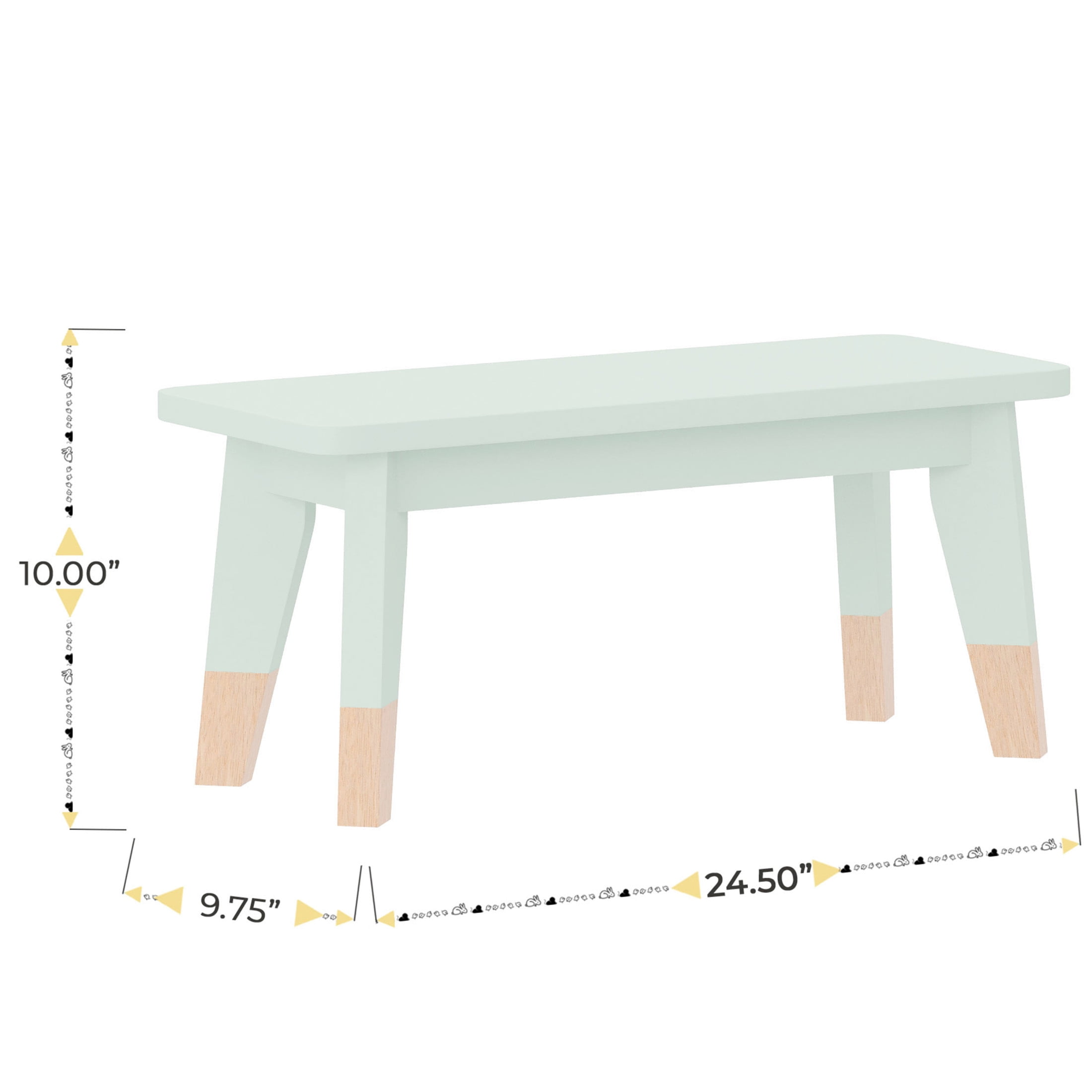Buzz & Bloom Kids 4-Piece Wood Table, 2 Chairs, and Bench Seating Set with Rounded Corners, Sage/Natural