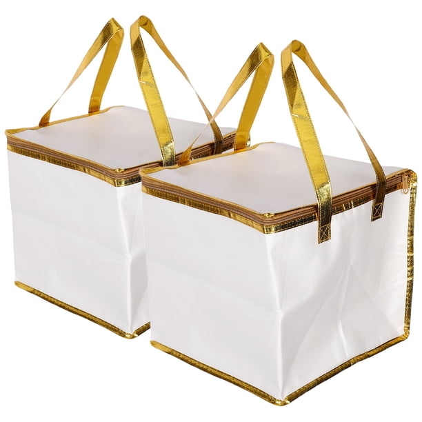 2 bolsas térmicas reutilizables para comestibles, de tela no tejida, para llevar pasteles, impermeables y a prueba de fugas, color blanco